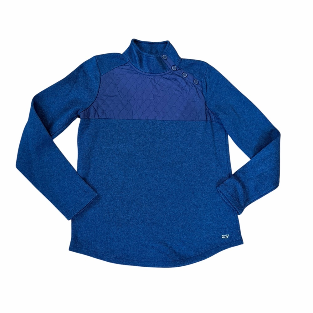 Vineyard Vines Navy Deep Bay Quilted Snap Placket Pullover Sweater Womens Sz Sml